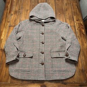 Sezane Checkered Hooded Jacket - Brown and Red